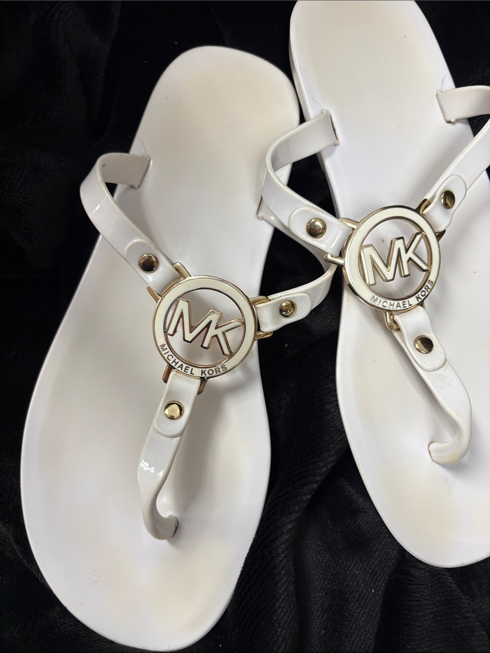 Michael Kors White Jelly MK Logo T-Strap Sandals